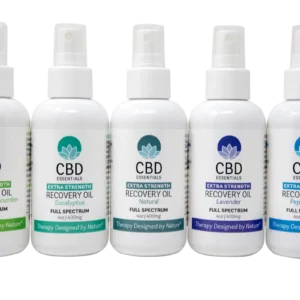 Recovery Oil extra strength in white spray bottles used for Cannabinoid therapy