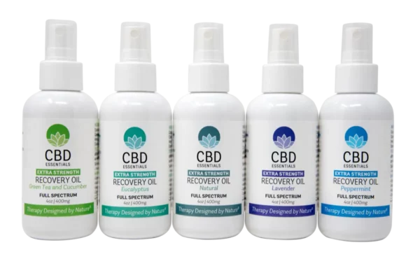 Recovery Oil extra strength in white spray bottles used for Cannabinoid therapy