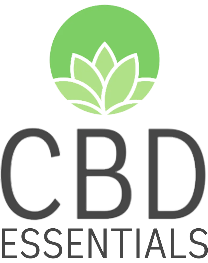 logo with green lotus leaf and the words CBD Essentials below it